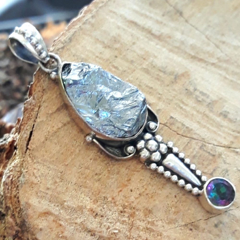 Silicon Crystal & Rainbow Topaz Silver Pendant